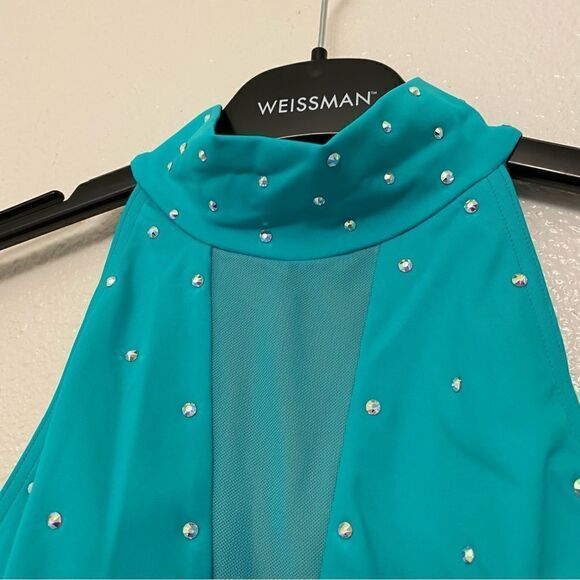 WEISSMAN Ivy Sky Dance Costume teal aqua blue Crystal Back Panel Dress D10928 LC - Picture 4 of 14